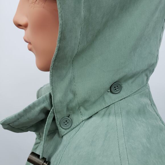 London Fog Removable Hood Windbreaker Trench Jacket Zip Up XL Sage Green - Picture 6 of 12
